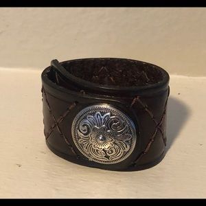 Leather Bracelet with Silver Medallion Accent